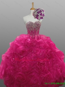 Fast Delivery Beading and Rolling Flowers Sweetheart Quinceanera Dresses for 2015