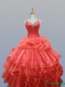 Fast Delivery Straps Quinceanera Dresses with Beading for 2015