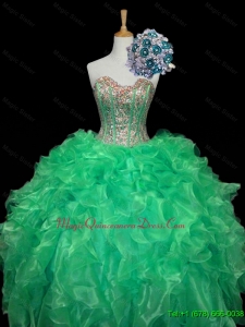 Fast Delivery Turquoise Ball Gown Quinceanera Dresses with Sequins and Ruffles