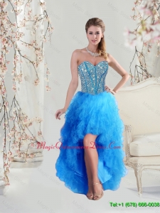 2016 Sophisticated High Low Sweetheart and Beaded Teal Dama Dresses