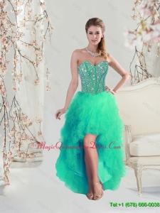 Discount High Low Beaded and Ruffles Apple Green Dama Dresses for 2015