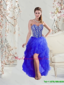 New Arrival Beaded and Ruffles High Low Dama Dresses in Royal Blue