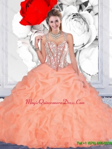 2016 Elegant Orange Ball Gown Straps Quinceanera Dresses with Beading