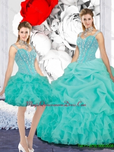 2016 Elegant Straps Ball Gown Detachable Quinceanera Dresses in Turquoise