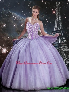2016 Suitable Sweetheart Lavender Tulle Sweet 16 Dresses with Beading