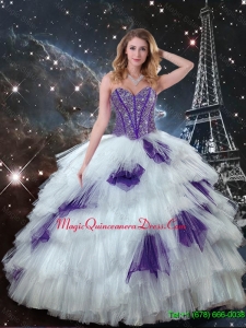 Exquisite Sweetheart Beaded Quinceanera Dresses in White and Purple