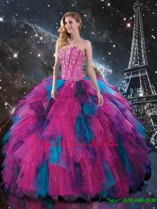 Feminine Multi Color Sweetheart Quinceanera Dresses with Beading