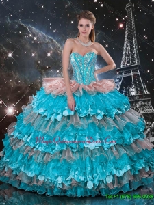 Feminine Sweetheart Quinceanera Dresses with Beading and Ruffled Layers