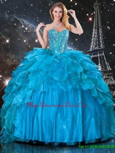 Artistic Ball Gown Beaded Detachable Quinceanera Gowns in Blue