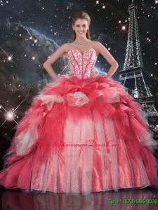 Custom Made Beaded Ball Gown Quinceanera Dresses with Brush Train