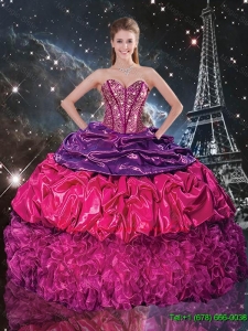 Custom Made Beaded Multi Color Quinceanera Dresses with Pick Ups and Ruffles
