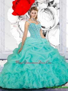 Delicate Beaded Ball Gown Straps Sweet 16 Dresses in Turquoise
