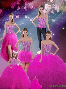 Detachable Sweetheart Fuchsia Beautiful Quinceanera Dresses with Beading and Ruffles