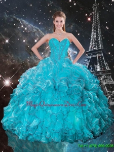 Dynamic Sweetheart Teal Quinceanera Gowns with Ruffles and Beading