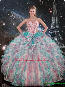 Exclusive Sweetheart Beaded and Ruffles Quinceanera Gowns in Multi Color