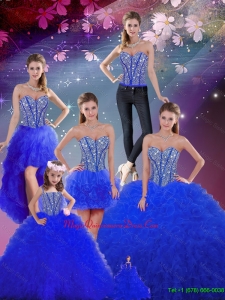 Modern Beaded and Ruffles Sweetheart Wonderful Sweet 16 Dresses in Royal Blue