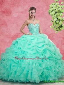 2016 Spring Fashionable Beaded Apple Green Quinceanera Gowns with Ruffles