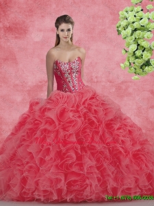 2016 Spring Hot Sale Strapless Beaded and Ruffles Quinceanera Dresses