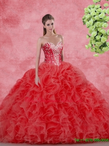 2016 Spring Pretty Beaded Red Quinceanera Gowns