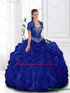 2016 Summer Elegant Beaded and Ruffles Quinceanera Gowns in Royal Blue