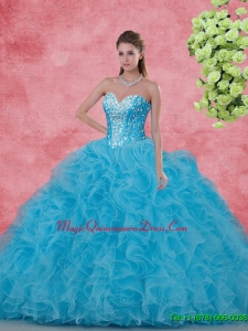 2016 Summer Fashionable Ball Gown Beaded Quinceanera Dresses in Aqua Blue