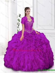 2016 Summer Fashionable Fuchsia Sweetheart Quinceanera Gowns with Beading