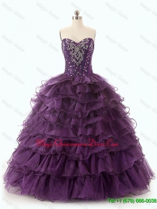 2016 Beautiful Dark Purple Quinceanera Dresses with Ruffled Layers