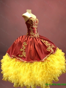 2016 Beautiful Wine Red and Yellow Sweet 16 Dresses with Appliques and Ruffles