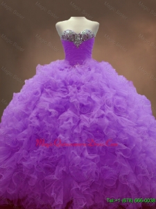 2016 Exclusive Sweetheart Lilac Quinceanera Dresses with Beading and Ruffles