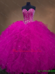 2016 Popular Beaded Fuchsia Sweet 16 Dresses with Sweetheart