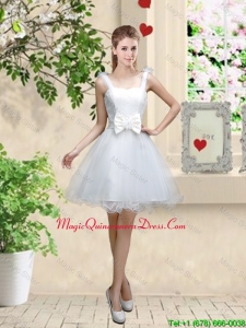 Elegant Straps Dama Dresses with Bowknot and Hand Made Flowers