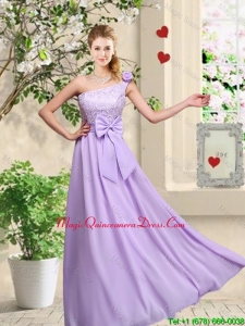 Fashionable One Shoulder Dama Dresses with Hand Made Flowers