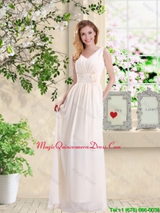 Beautiful V Neck Lace Up Dama Dresses with Hand Made Flowers