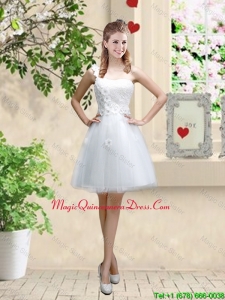 Discount One Shoulder Appliques Dama Dresses in White