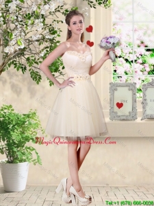 Popular A Line Champagne Dama Dresses with Appliques and Belt