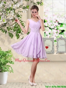 Popular V Neck Lavender Dama Dresses with Beading