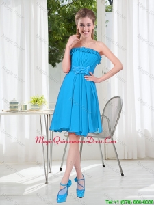 A Line Strapless Dama Dresses with Bowknot in Blue