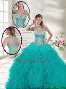 2016 Spring Elegant Scoop Quinceanera Dresses with Ruffles and Beading
