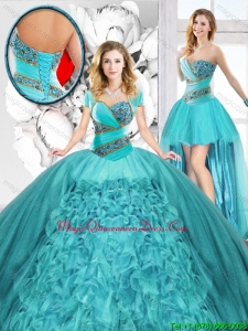 2016 Spring Modest Beaded Detachable Quinceanera Dresses with Sweetheart