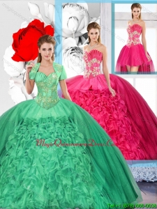 Beaded and Ruffles Inexpensive Detachable Quinceanera Dresses