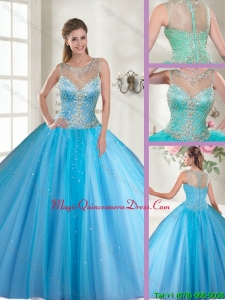 Beautiful Scoop Tulle Sweet 16 Dresses with Beading