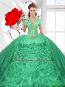 Fashionable Ruffles and Beaded Quinceanera Dresses in Green