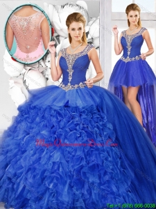 2015 Winter Perfect Ball Gown Beaded Detachable Quinceanera Dresses with Scoop