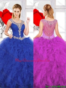 2016 Spring Beautiful Scoop Ruffles Quinceanera Dresses with Beading