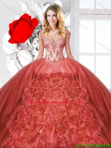2016 Summer Beautiful Ruffles Rust Red Quinceanera Dresses with Straps