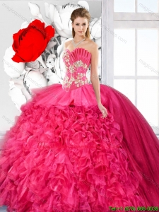 2016 Summer Exquisite Ball Gown Beaded Sweet 16 Dresses in Hot Pink