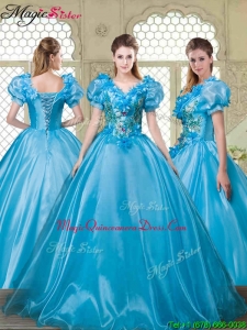 Gorgeous Appliques and Beading Sweet 16 Dresses with V Neck
