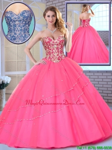 Luxury Beading Sweetheart Quinceanera Dresses in Hot Pink for 2016