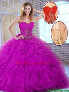 New Style Ball Gown Sweetheart Quinceanera Dresses in Fuchsia
