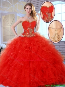 2016 Beautiful Red Quinceanera Dresses with Appliques and Ruffles